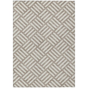 Taupe And Ivory Geometric Washable Indoor Outdoor Area Rug - 1 of 4
