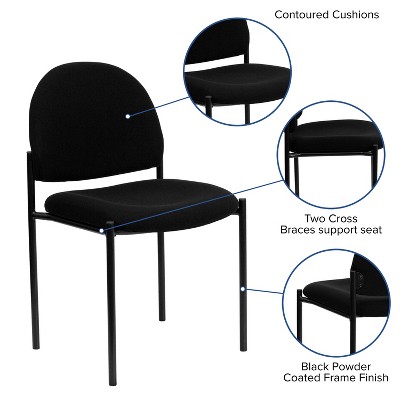 Black Fabric Stackable Metal Side Reception Chair with Contoured Cushions