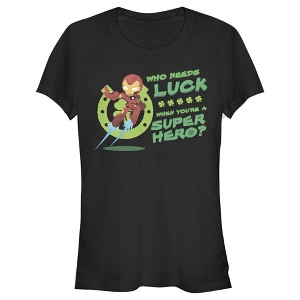 Juniors Womens Marvel Iron Man St. Patrick's Day Who Needs Luck Superhero T-Shirt - 1 of 4