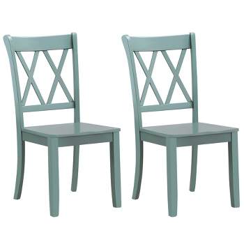 Costway Set of 2 Wood Dining Chair Cross Back Dining Room Side Chair Mint Green Home Kitchen