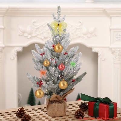 24 Inch Table Top Christmas Tree, Pre-Lit Snow Flocked Artificial Xmas Tree with 50 Warm White LED Lights