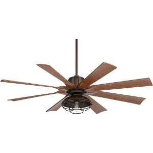 60" Possini Euro Design Industrial Indoor Outdoor Ceiling Fan with Dimmable LED Light Remote Control Oil Rubbed Bronze Cage Koa Damp Rated for Patio - 1 of 4