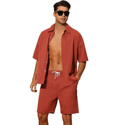 Lars Amadeus Men's Short Sleeves Shirt and Shorts Hawaiian Sets 2 Pieces