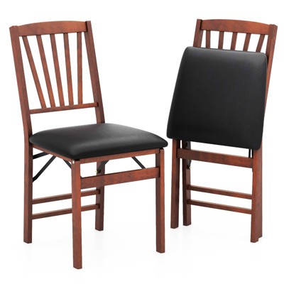 Tangkula Folding Dining Chairs Set of 2 Foldable Wood Kitchen Chairs with Padded Seat Solid Wood Frame