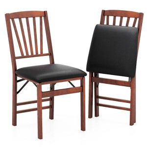 Tangkula Folding Dining Chairs Set of 2 Foldable Wood Kitchen Chairs with Padded Seat Solid Wood Frame - 1 of 4