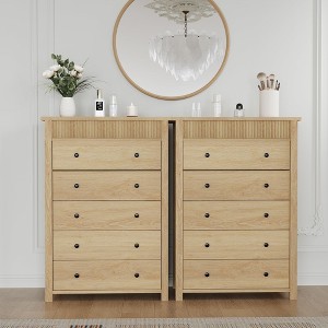 5 Drawer Dresser for Bedroom, Wooden Chest of Drawers, Fluted Storage Organizer for Living Room, Hallway and Entryway, Walnut - 1 of 4