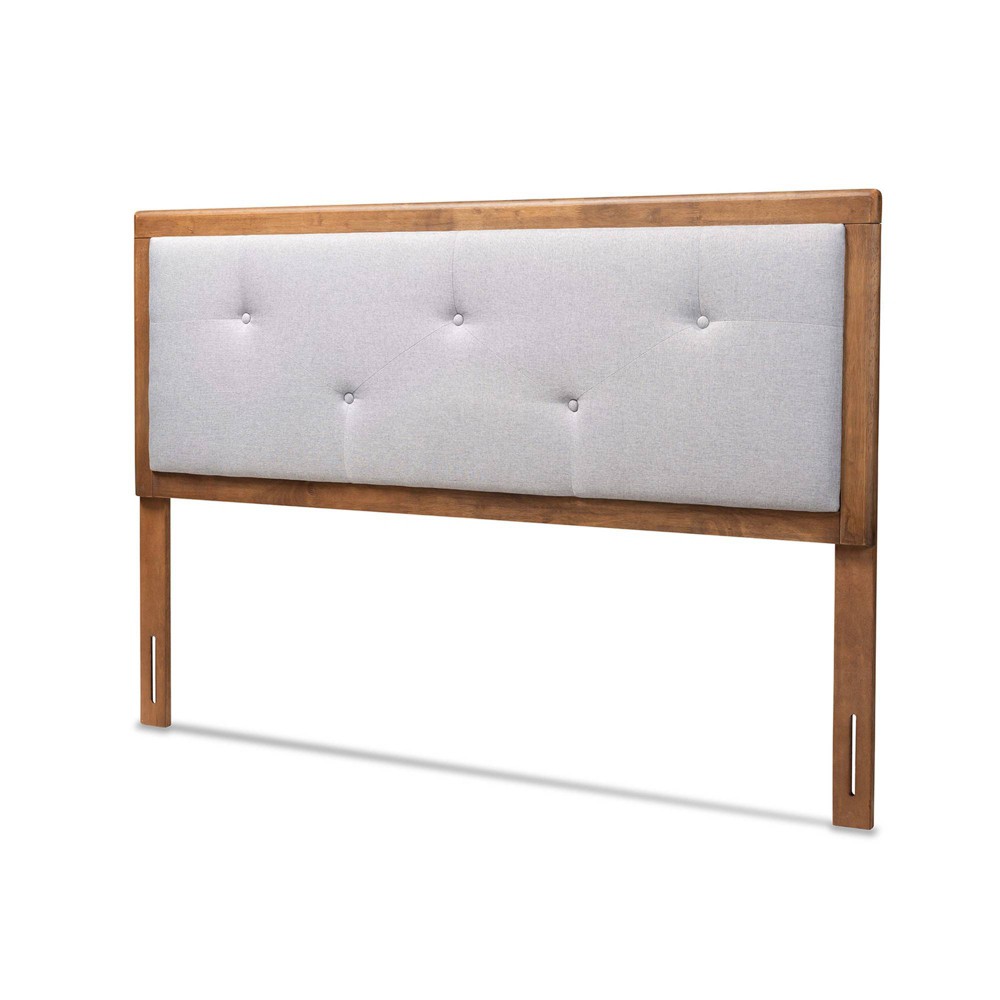 Photos - Bed Frame King Abner Fabric Upholstered Wood Headboard Light Gray/Walnut Brown - Bax