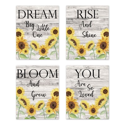Image of Sweet Jojo Designs Girl Unframed Wall Art Prints for Décor Sunflower Yellow Brown and Grey 4pc