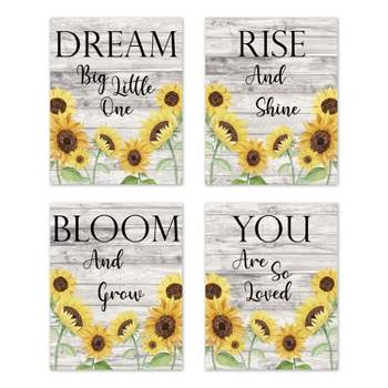 Sweet Jojo Designs Girl Unframed Wall Art Prints for Décor Sunflower Yellow Brown and Grey 4pc