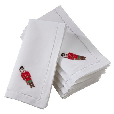Saro Lifestyle Embr'd Soldier Hemstitch Napkin, 20" Square, White (Set of 6)