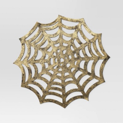 Faux Leather Charger Placemat - Threshold™: Black Spiderweb Design, Halloween Decor, 15"x15" Novelty Shape