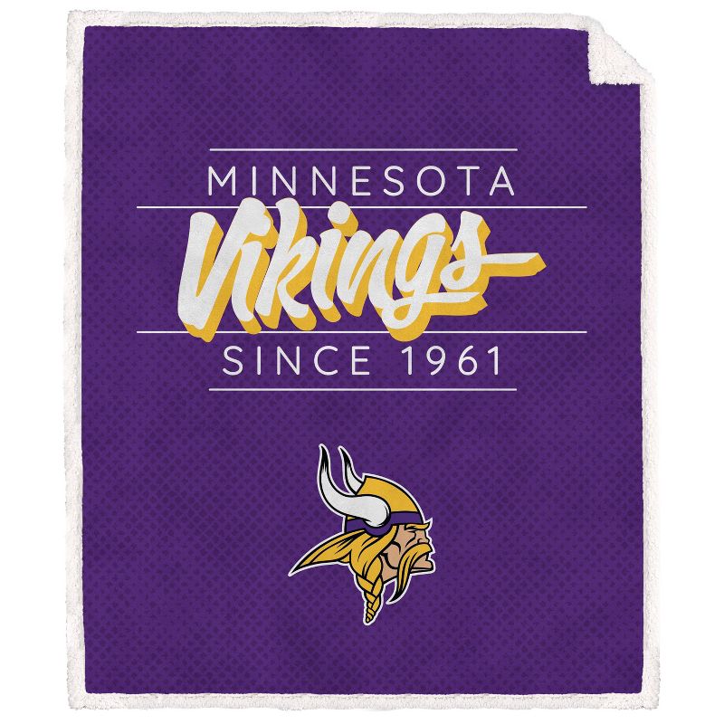 NFL Minnesota Vikings Legacy Script Faux Shearling Flannel Fleece Blanket, 1 of 4