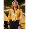 INSPIRE CHIC Women's Holographic Fashion Stand Collar Metallic Lightweight Zip Bomber Jacket - 2 of 4