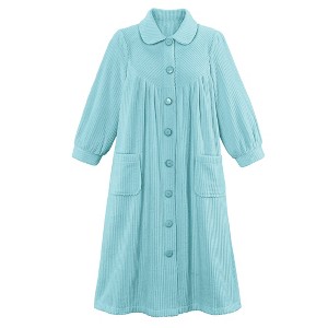 Collections Etc Plush Fleece Button Front Robe with Pockets, Collar - 1 of 3