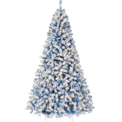 Best Choice Products Pre-Lit Ice Blue Christmas Pine Tree w/ Flocked Branches, Warm-White Lights