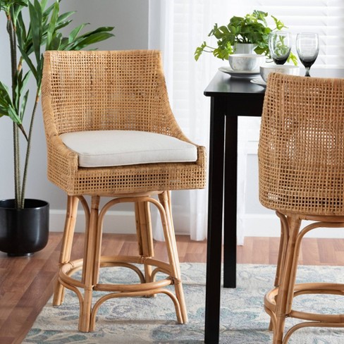 Bella Rattan Counter Stool Natural Brown White Baxton Studio