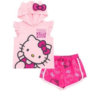 Hello Kitty Hooded Cosplay Tank Top and French Terry Dolphin Shorts Outfit Set - 1 of 4