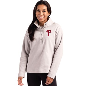 Philadelphia Phillies Cutter & Buck Hunts Point Eco Textured Fleece Recycled Womens Snap Pullover - 1 of 1