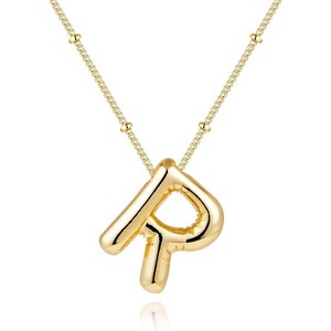 Chunky Balloon Initial Necklace 14K Gold Plated Non Tarnish Mom Gift Gold-R - 1 of 4