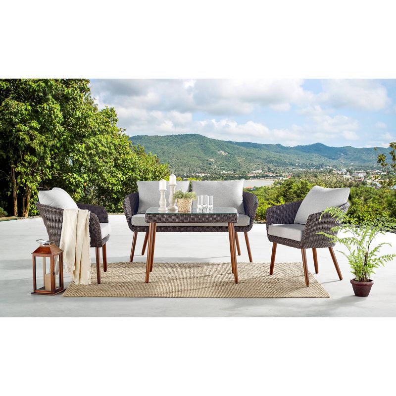 4pc All-Weather Wicker Athens Outdoor Conversation Set with 26&#34; Coffee Table - Brown - Alaterre Furniture, 1 of 15