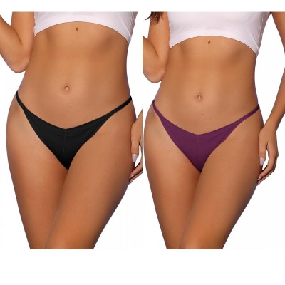 Allegra K Women's V-waisted Underwear Ruched Invisibles Breathable No Trace Thongs 2 Packs