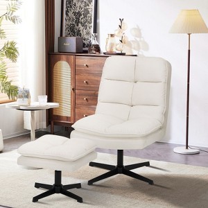 COLAMY Swivel Accent Chair with Ottoman, Modern Criss-Cross Legs Living Room Chair for Home- Beige - 1 of 4