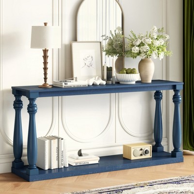 KIGFTSOD Vintage Wood Grain Console Table with Bottom Shelf and Four Vase Legs, Suitable for Entryway, Hallway, Living Room, Bedroom