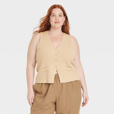 Women's Button-Front Sweater Vest - Universal Thread™ Tan 3X