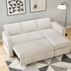 Vipbear Corduroy/Chenille Sleeper Sofa Couch Pull Out Couch with Reclining Backrest/Reversible Storage Chaise/USB Ports/Tool-Free Assembly - 1 of 4