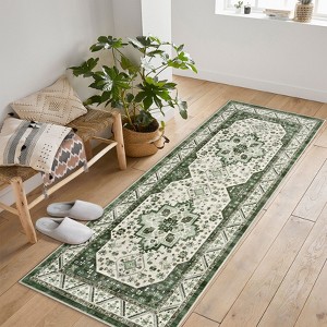 Low Pile Soft Carpet,Boho Vintage Area Rug,Non Slip Washable Rug for Living Room,Machine Washable Floor Mat for Bedroom, Office, Nursery - 1 of 4