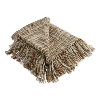 Tan Acrylic Yarn Woven Throw Blanket, 50x60