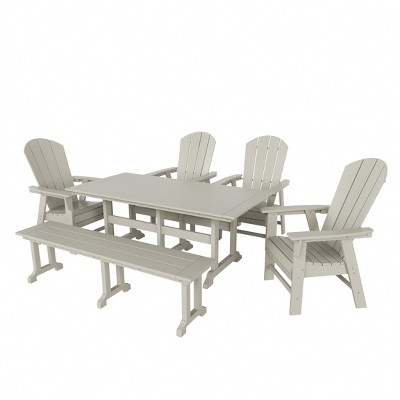 WestinTrends 6 Piece Outdoor Patio Dining Table and Armchair Dining Bench Set