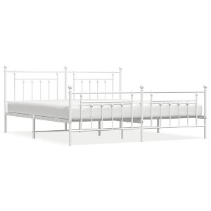 vidaXL 12" White King Size Metal Bed Frame with Headboard & Footboard No Mattress - 1 of 4