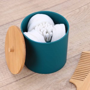 Evideco French Home Goods Cotton Pad & Q-Tip Holder with Bamboo Lid - 1 of 4
