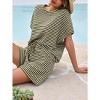 Imily Bela Women's striped pajama set, casual 2-piece set, short-sleeve loose T-shirt with drawstring shorts set - 3 of 4