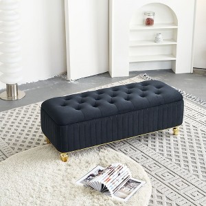 NicBex Modern 47.2" Storage Bench Velvet Accent Stool with Button Tufted and Gold Metal Legs for Entryway and Living Room - 1 of 4
