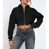 Women Fleece Full Zip Up Cropped Hoodie Sweatshirt 90s Long Sleeve Hooded Crop Jacket Top - 3 of 4