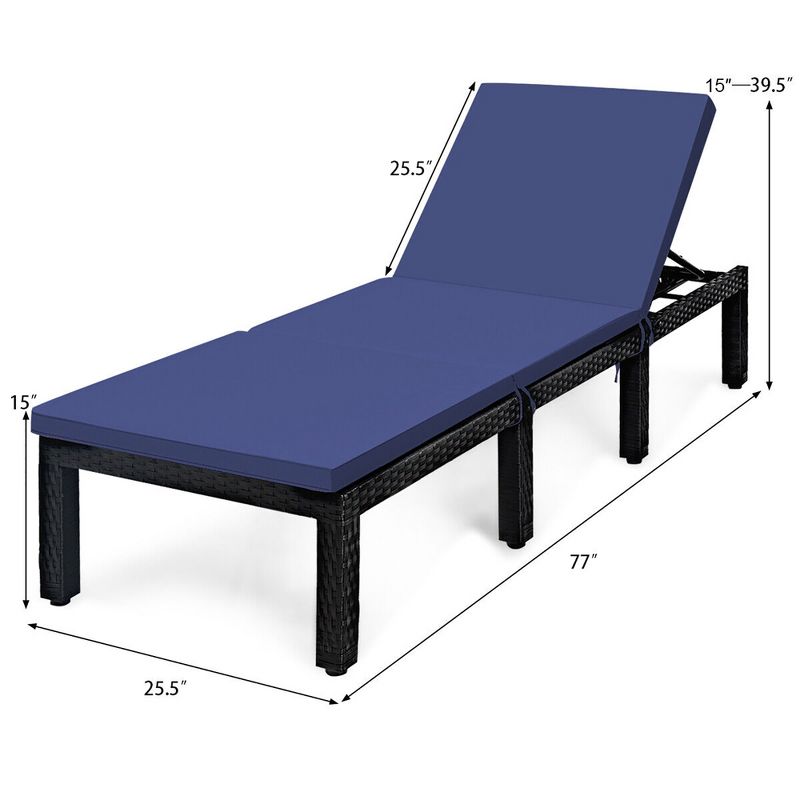 Tangkula Patio Lounge Chair Rattan Chaise w/ Adjustable Navy/Red & Off White Cushioned, 3 of 8