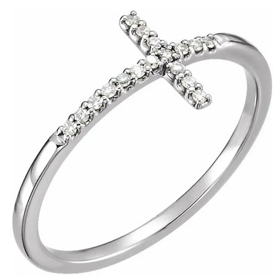 Pompeii3 White Gold Sideways Cross Diamond Ring