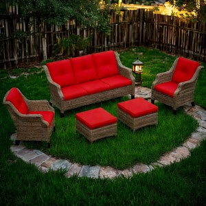 Bestier Patio Furniture Set, 5-Piece Wicker Conversation Set with Thick Cushion and Ottomans, Outdoor Rattan Sofa Chairs for Backyard, Garden, Porch - 1 of 4