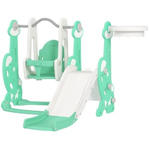 4 in 1 Toddler Slide and Swing Set for Ages 1.5-4, Toddler Playset Playground with Climber, Basketball Hoop - 1 of 4