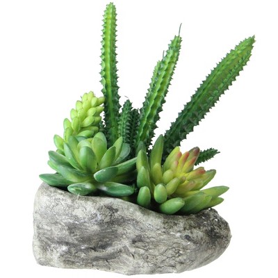 Northlight 6.5" Succulent Plant Artificial Arrangement in Rock Container - Green/Gray