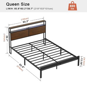 WOWLIVE Bed Frame with LED Light and Charging Station, Metal Frame with Storage Headboard, Large Storage Space, No Spring Box Needed - 1 of 4