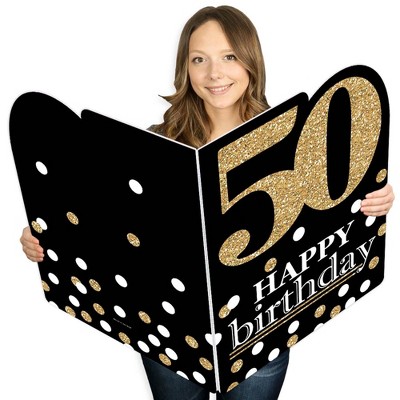 Big Dot of Happiness Adult 50th Birthday - Gold - Happy Birthday Giant Greeting Card - Big Shaped Jumborific Card