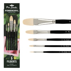 Creative Mark Pro-Stroke Powercryl Acrylic Paint Brushes - Filberts Value Set of 5, Synthetic Paint Brushes for Artists, Seamless Nickel-Plated - 1 of 4