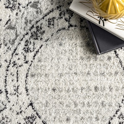 Elegant Distressed Gray Oriental 62''x26'' Synthetic Area Rug