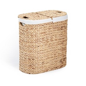 Seville Classics Hand Woven Water-Hyacinth Lidded Oval Double Laundry Hamper - 1 of 4