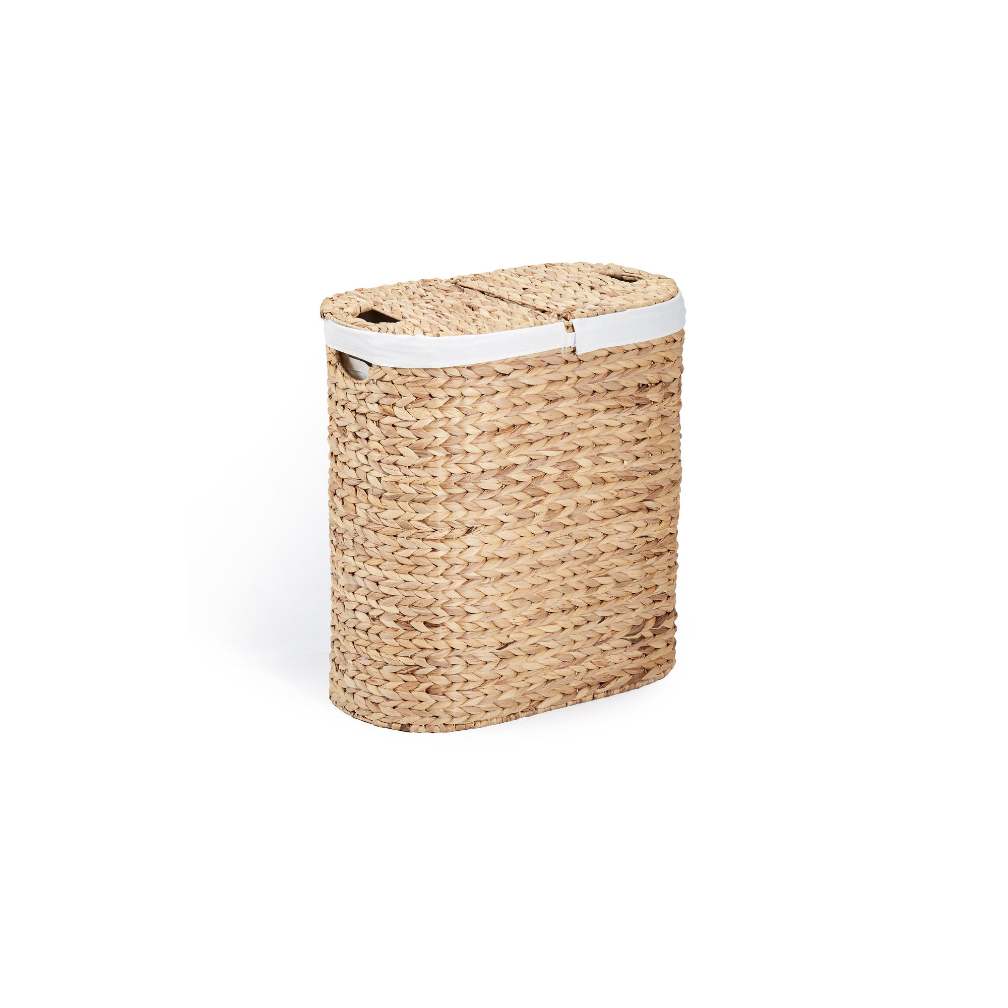 Seville Classics Hand Woven Water-Hyacinth Lidded Oval Double Laundry Hamper