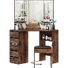 Corner Vanity Desk and Bench, Makeup Vanity Table with 3-Folding Lighted Mirrors, Charging Station, 5 Drawers for Bedroom - 4 of 4