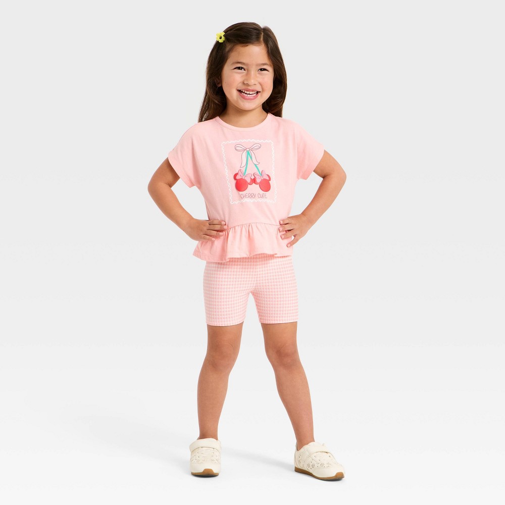 Toddler Girls' 2pc Disney Minnie Mouse Cherry T-Shirt & Biker Shorts Set - Pink 12M